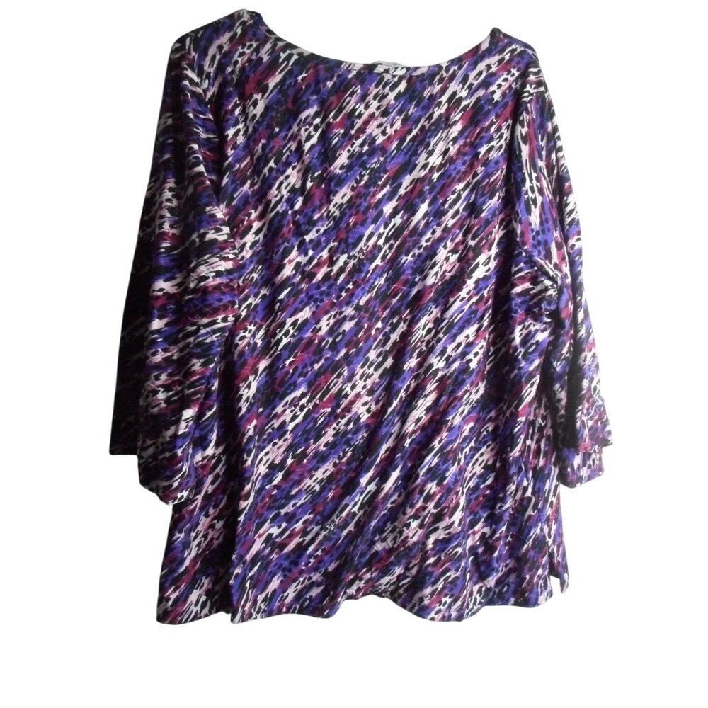 Emily Daniels Sz 1x V neck Tunic blouse top embroidered black purple white - Picture 6 of 6